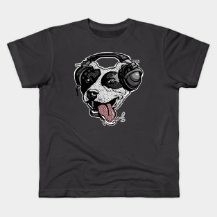 Bi Dot Pit Bull with Music Headphones Kids T-Shirt